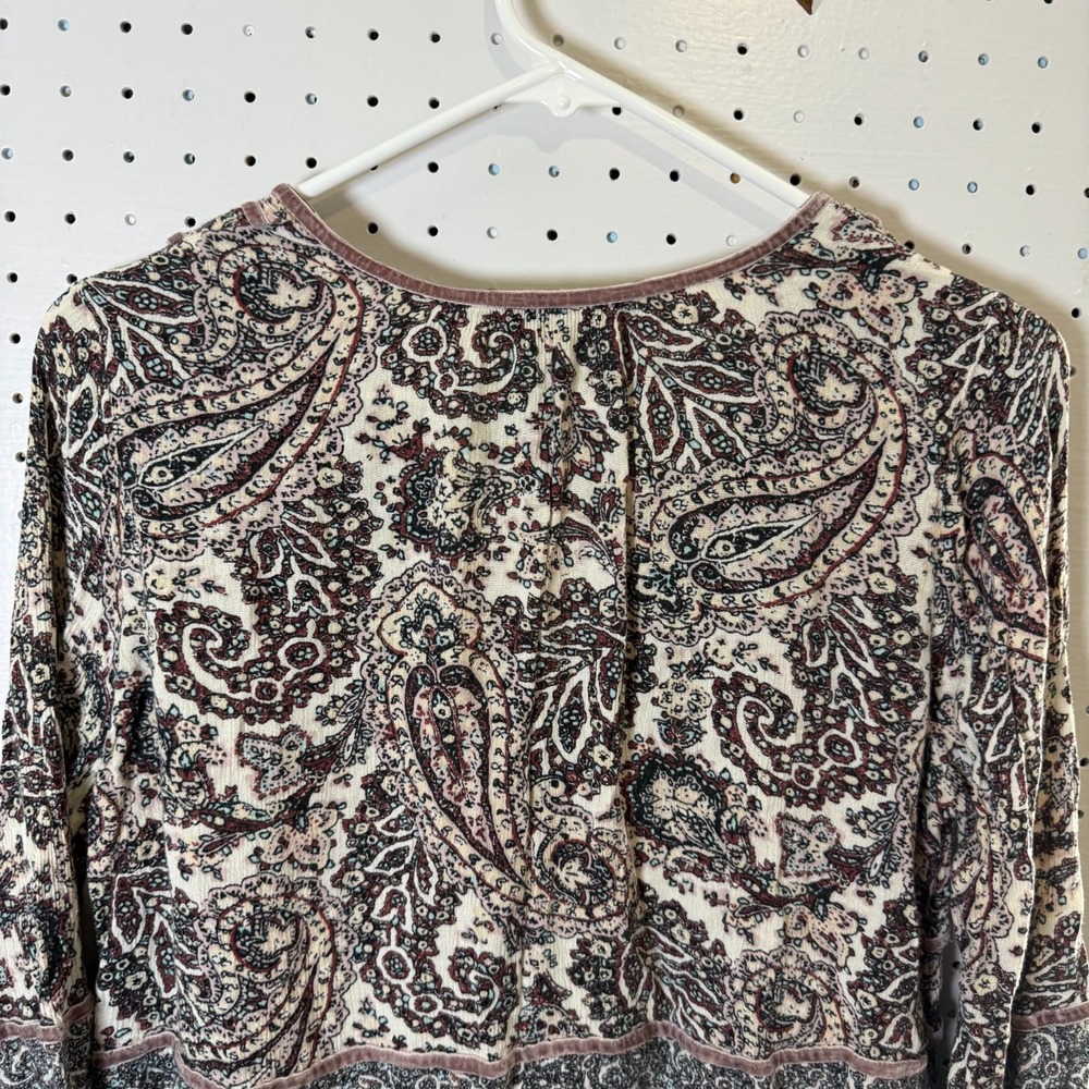 American Eagle Outfitters Blouse Womens Large Paisley Tassel 3/4 Sleeve Boho Top - Picture 7 of 10